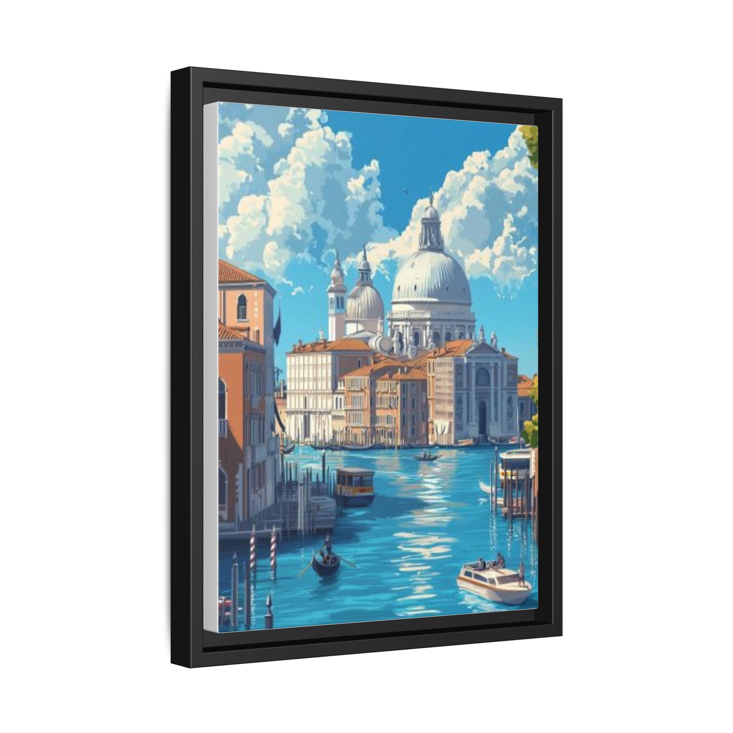 Boats Venice Italy Attractions Matte Canvas, Framed (Multi-color)