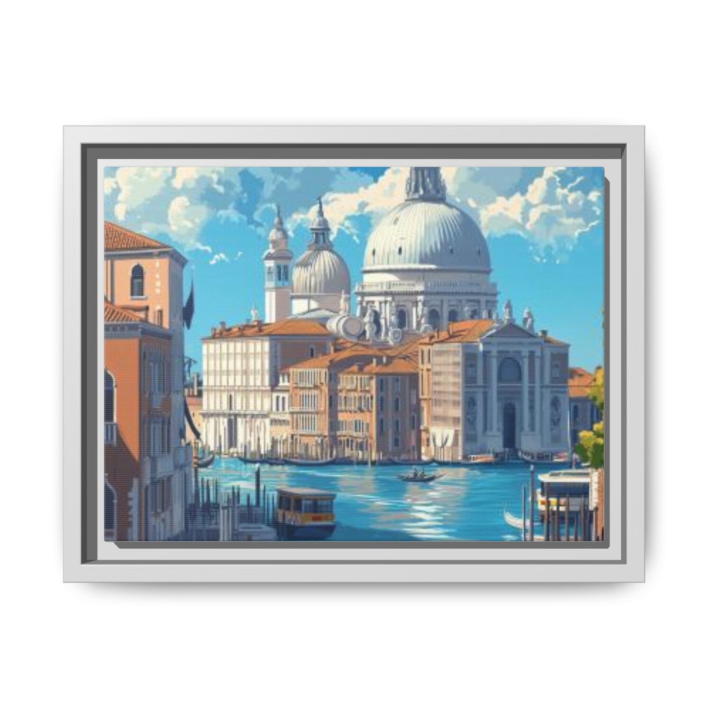 Boats Venice Italy Attractions Matte Canvas, Framed (Multi-color)