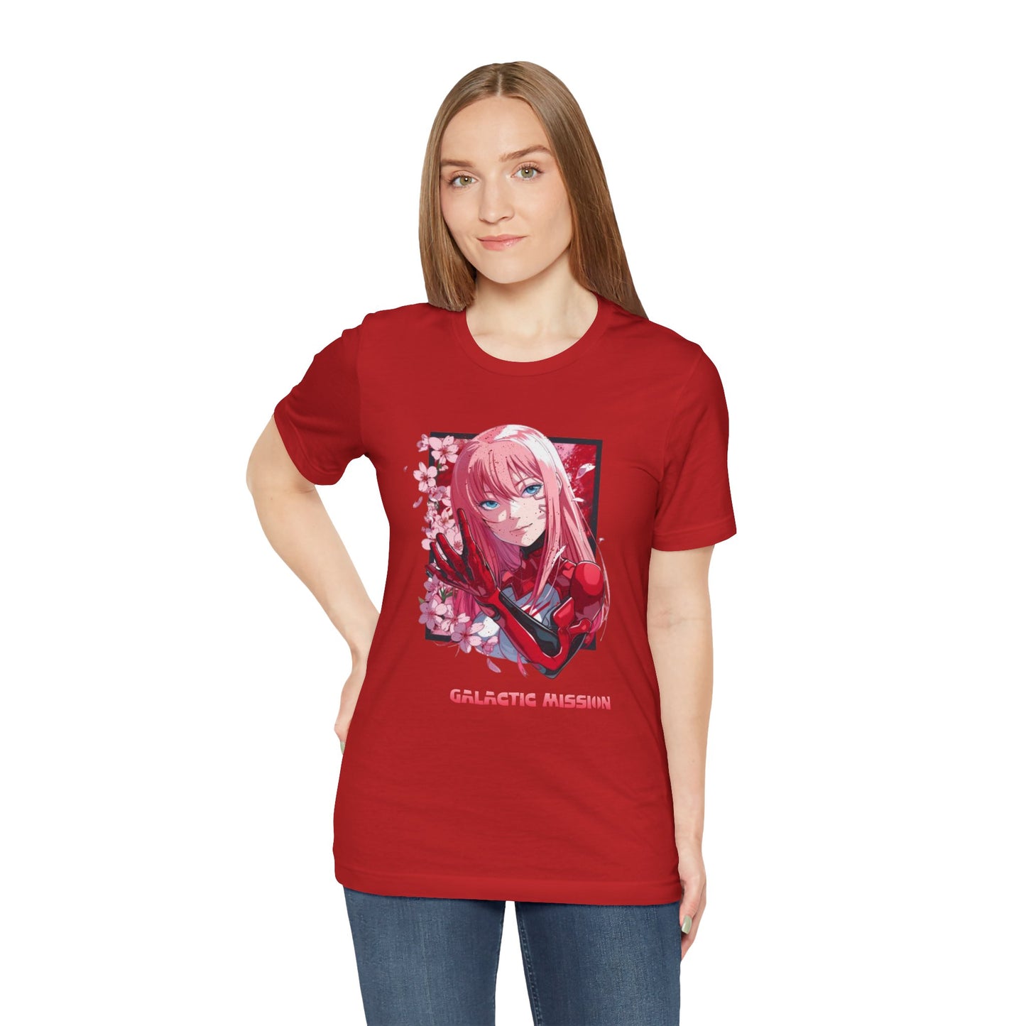 Cute Anime Pink Haired Woman Red Space Gloves T Shirt - UK