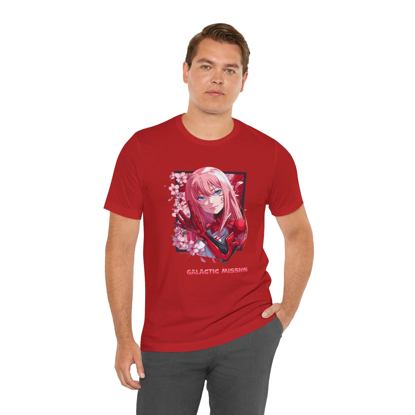 Cute Anime Pink Haired Woman Red Space Gloves T Shirt - UK