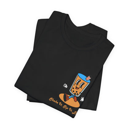 Retro Butter Milk Tea Cup Smiling Cartoon Character T Shirt - US