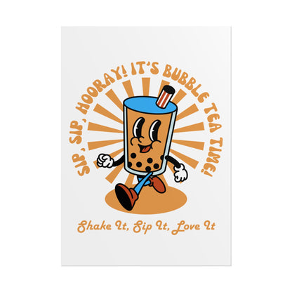 Retro Butter Milk Tea Cup Smiling Cartoon Character Poster