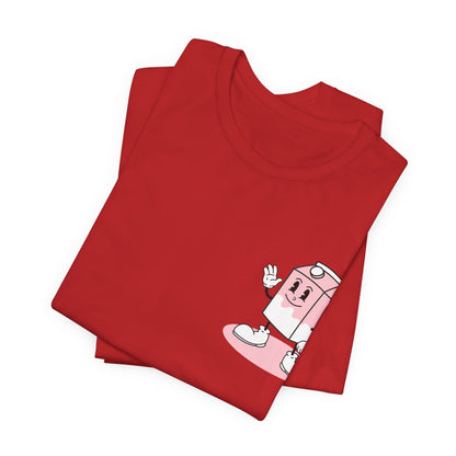 Retro Freeze Dried Strawberry Milkshake Smiling Cartoon Character T Shirt - UK