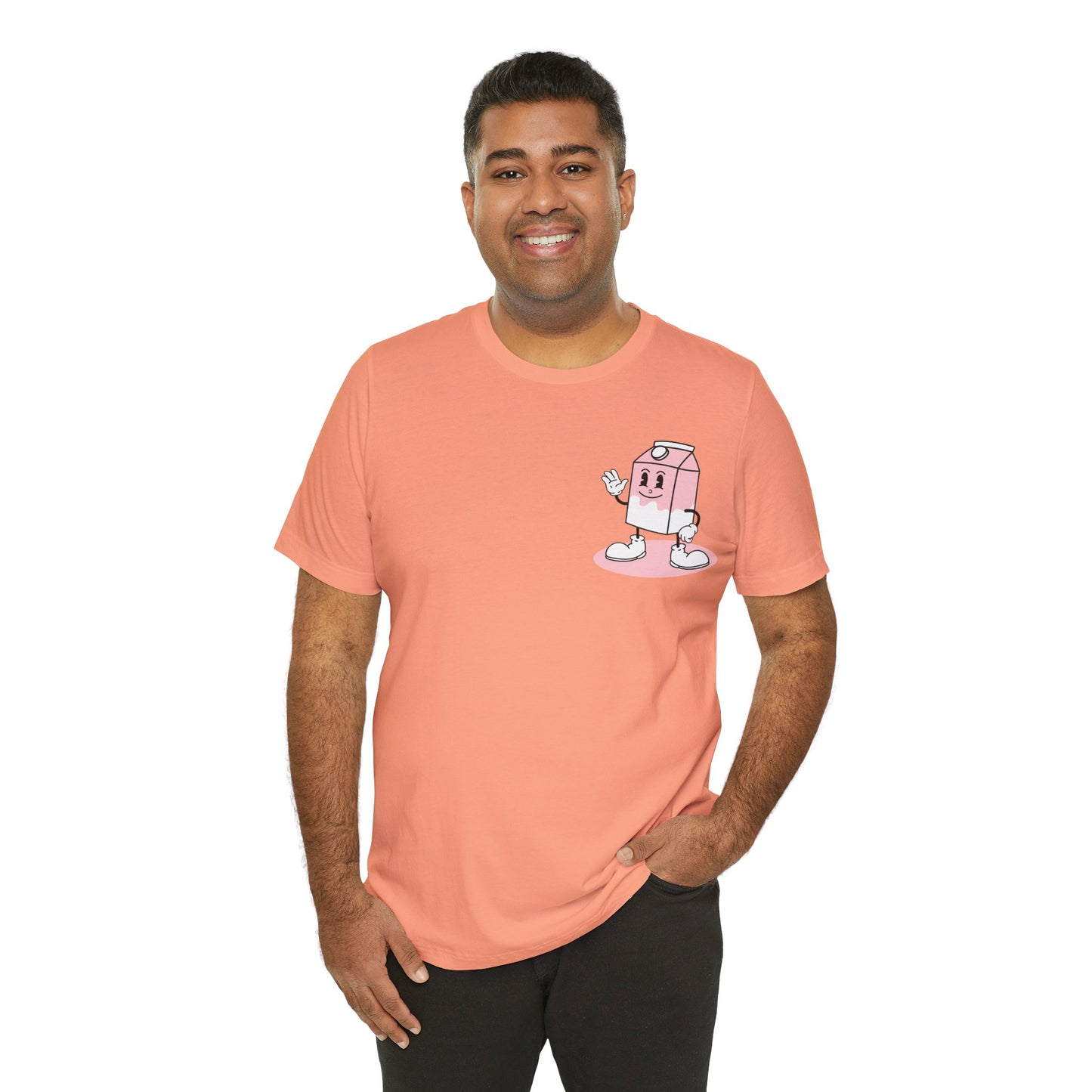 Retro Freeze Dried Strawberry Milkshake Smiling Cartoon Character T Shirt - UK