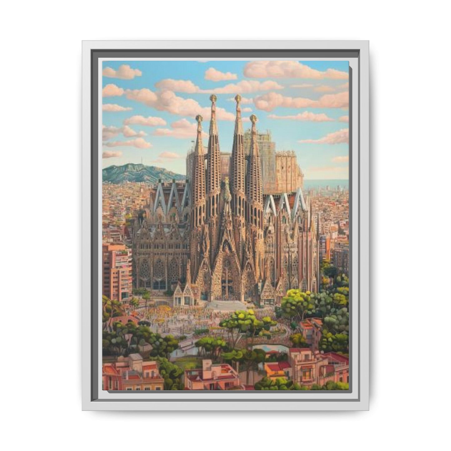 Basilica De La Sagrada Familia Abstract Art Matte Canvas, Framed (Multi-color)