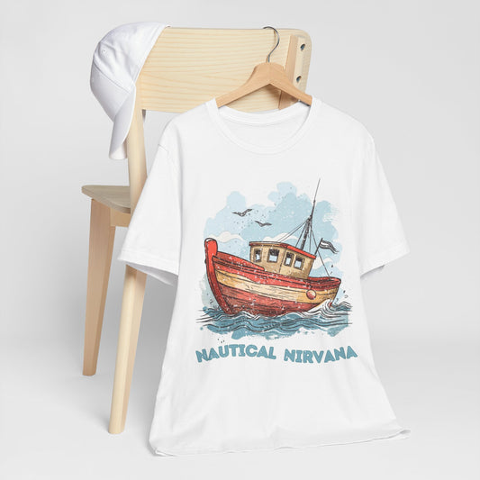 Aqua Blue Water Canal Boat T Shirt - UK Front