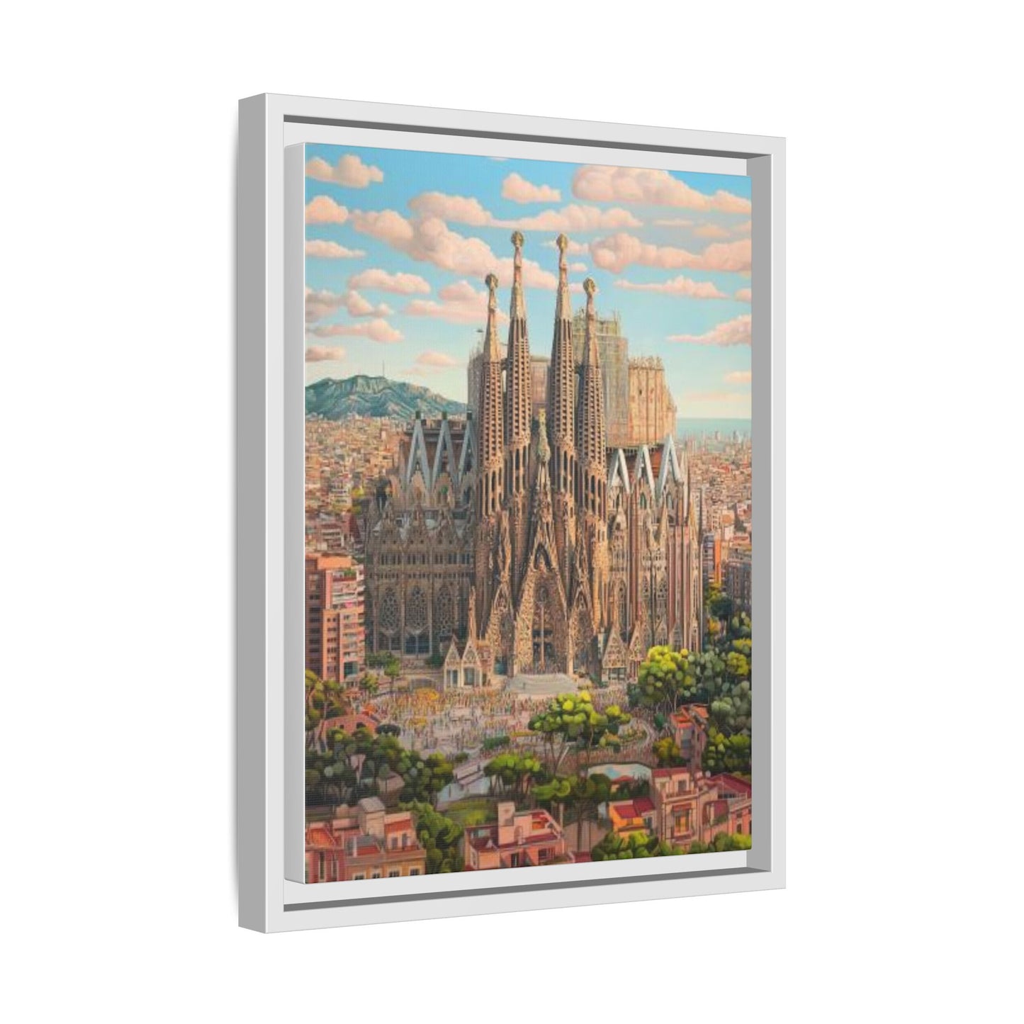 Basilica De La Sagrada Familia Abstract Art Matte Canvas, Framed (Multi-color)