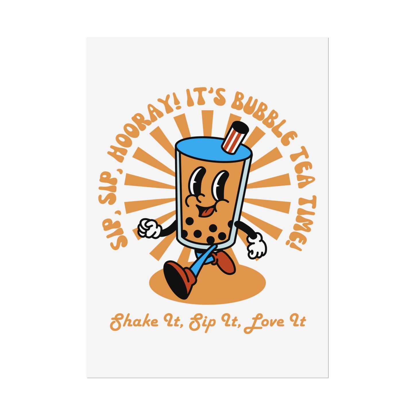 Retro Butter Milk Tea Cup Smiling Cartoon Character Poster