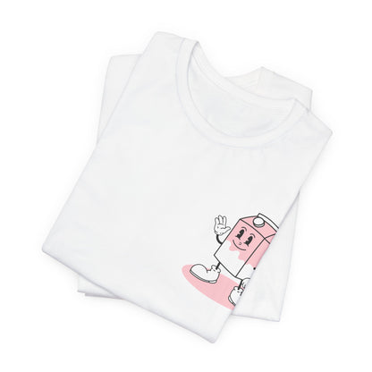 Retro Freeze Dried Strawberry Milkshake Smiling Cartoon Character T Shirt - UK