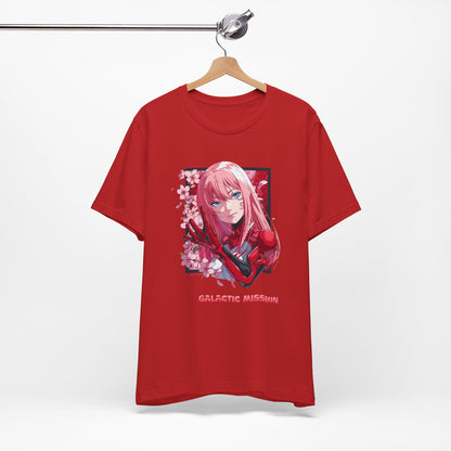 Cute Anime Pink Haired Woman Red Space Gloves T Shirt - UK