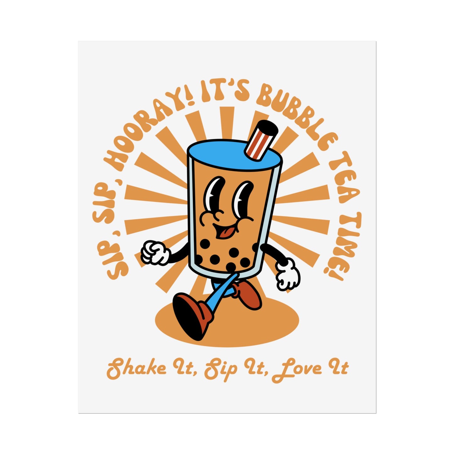 Retro Butter Milk Tea Cup Smiling Cartoon Character Poster