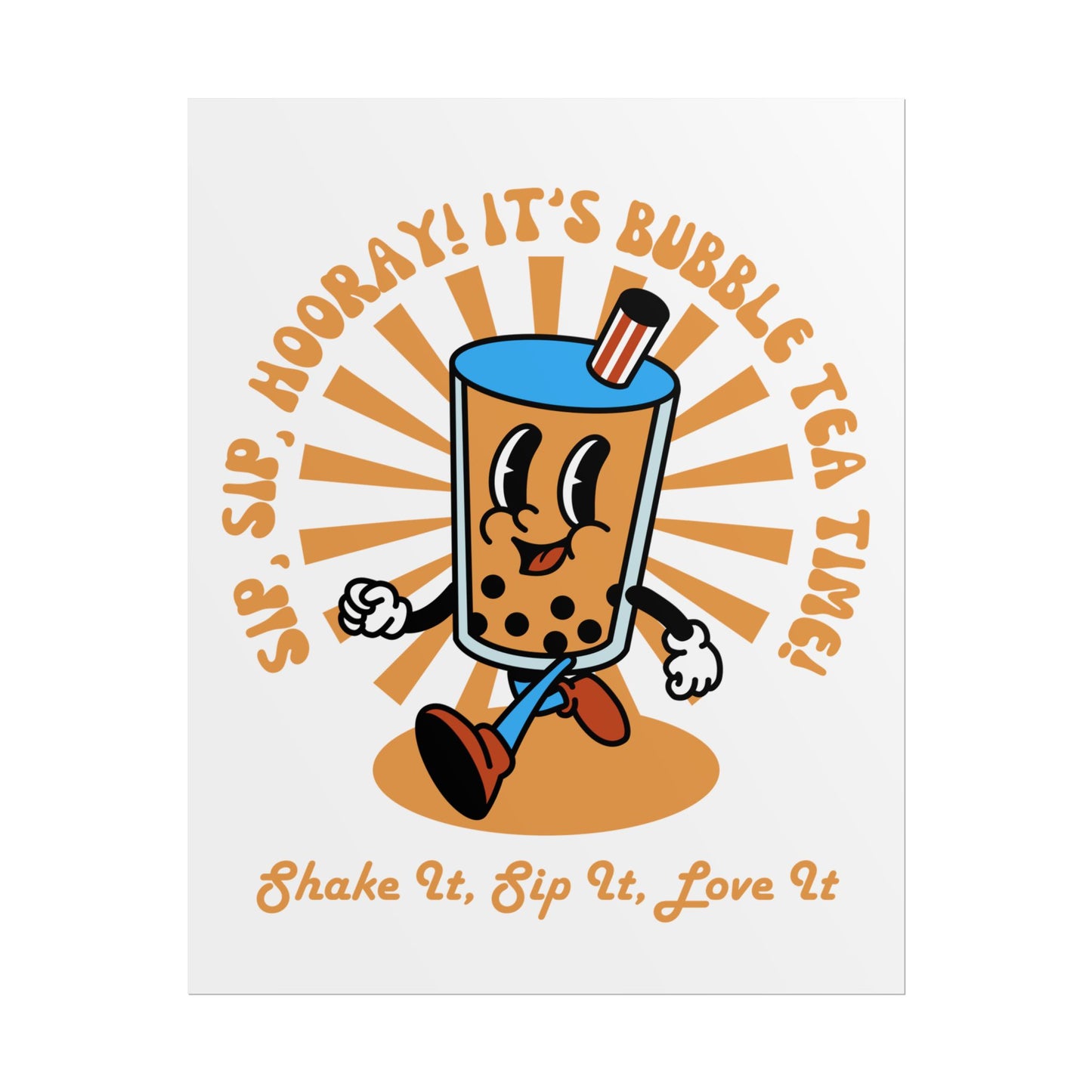 Retro Butter Milk Tea Cup Smiling Cartoon Character Poster