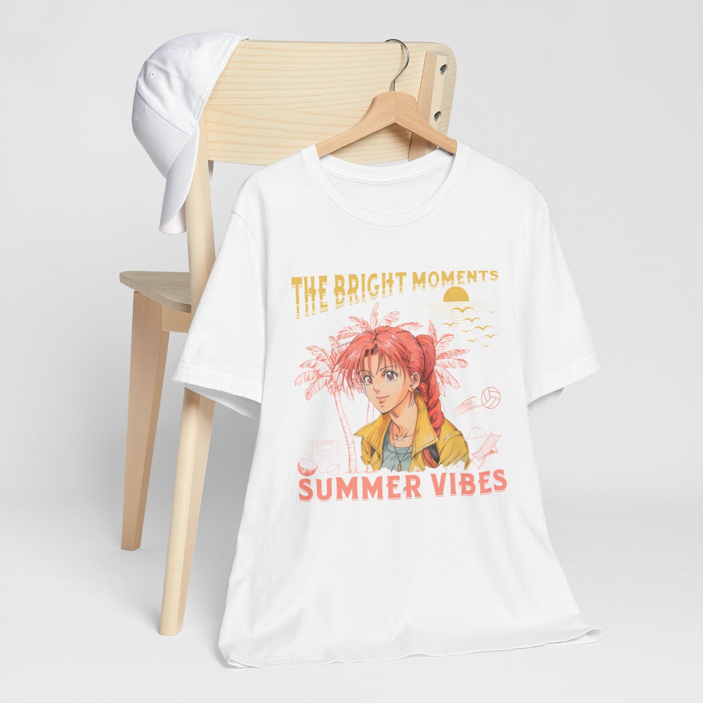 Cute Summer Beach Anime Smiling Woman T Shirt - US