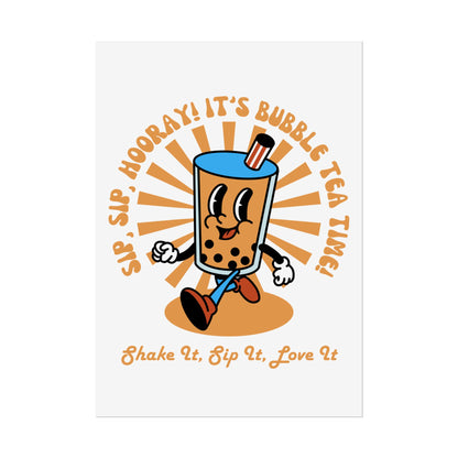 Retro Butter Milk Tea Cup Smiling Cartoon Character Poster