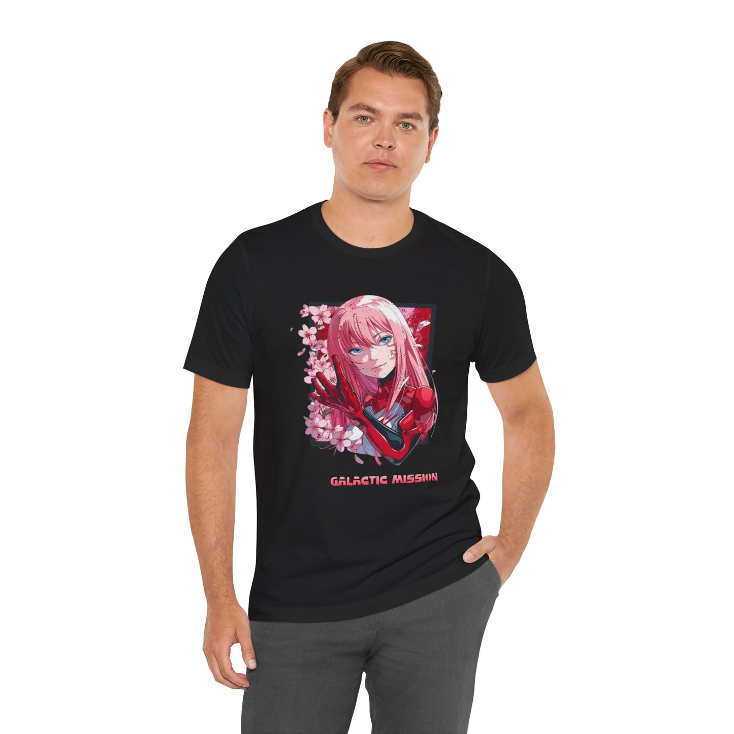 Cute Anime Pink Haired Woman Red Space Gloves T Shirt - UK