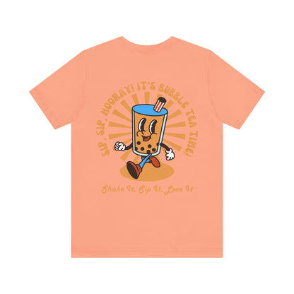 Retro Butter Milk Tea Cup Smiling Cartoon Character T Shirt - UK