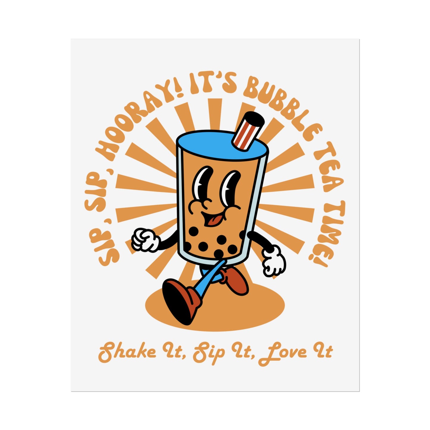 Retro Butter Milk Tea Cup Smiling Cartoon Character Poster