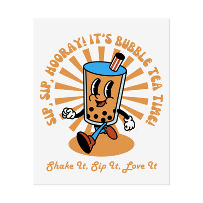 Retro Butter Milk Tea Cup Smiling Cartoon Character Poster