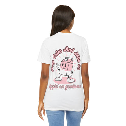 Retro Freeze Dried Strawberry Milkshake Smiling Cartoon Character T Shirt - UK