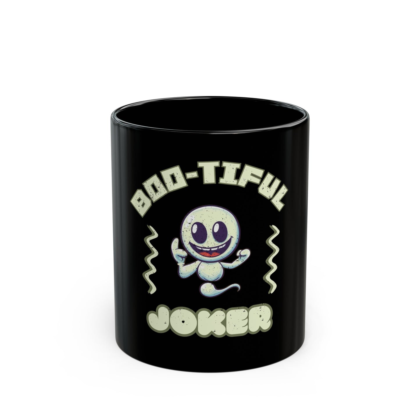 Funny Smiling Ghost Black Mug Front