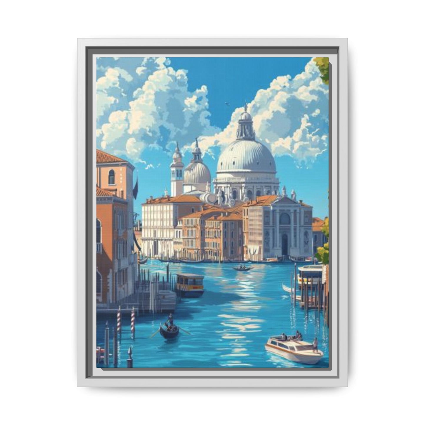 Boats Venice Italy Attractions Matte Canvas, Framed (Multi-color)