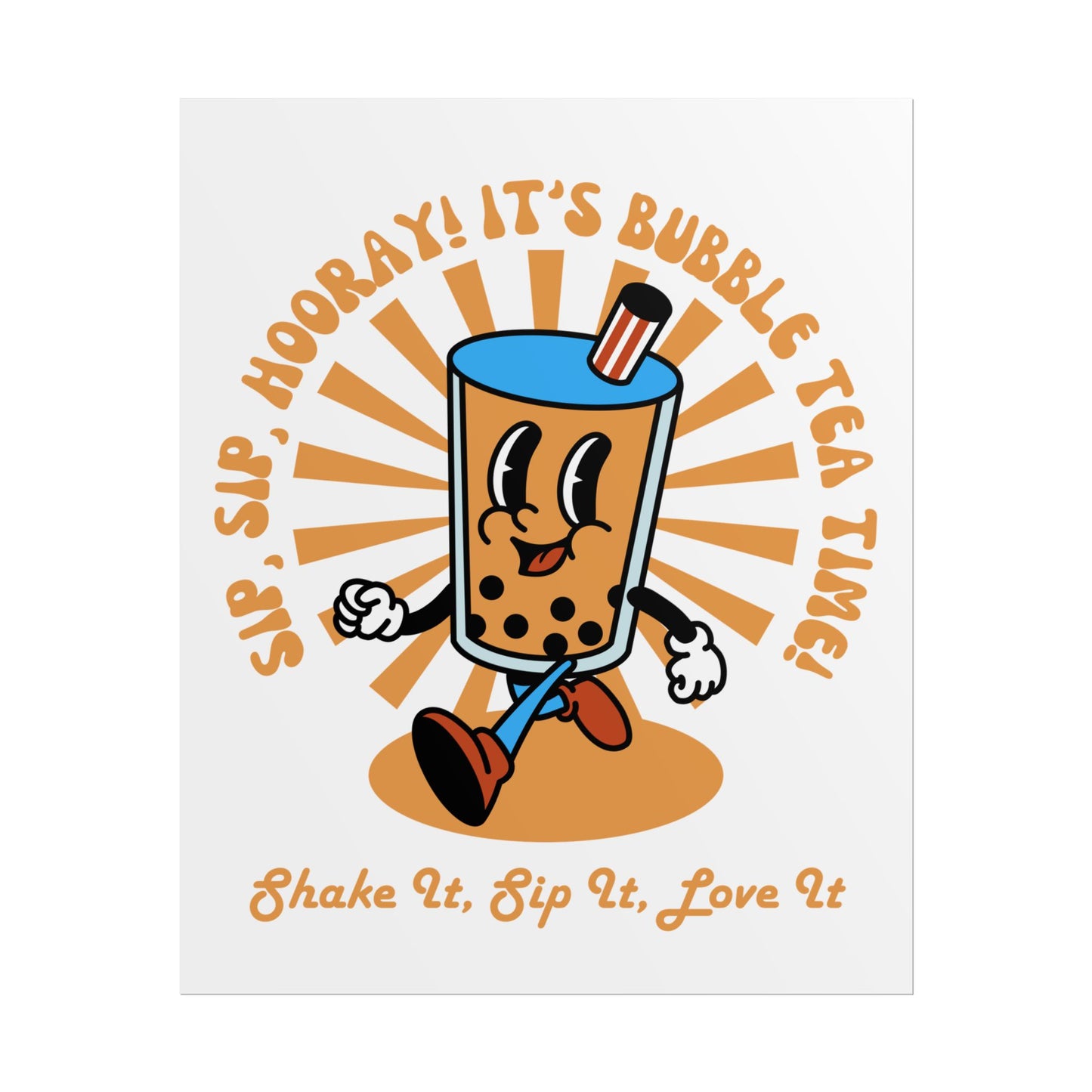 Retro Butter Milk Tea Cup Smiling Cartoon Character Poster