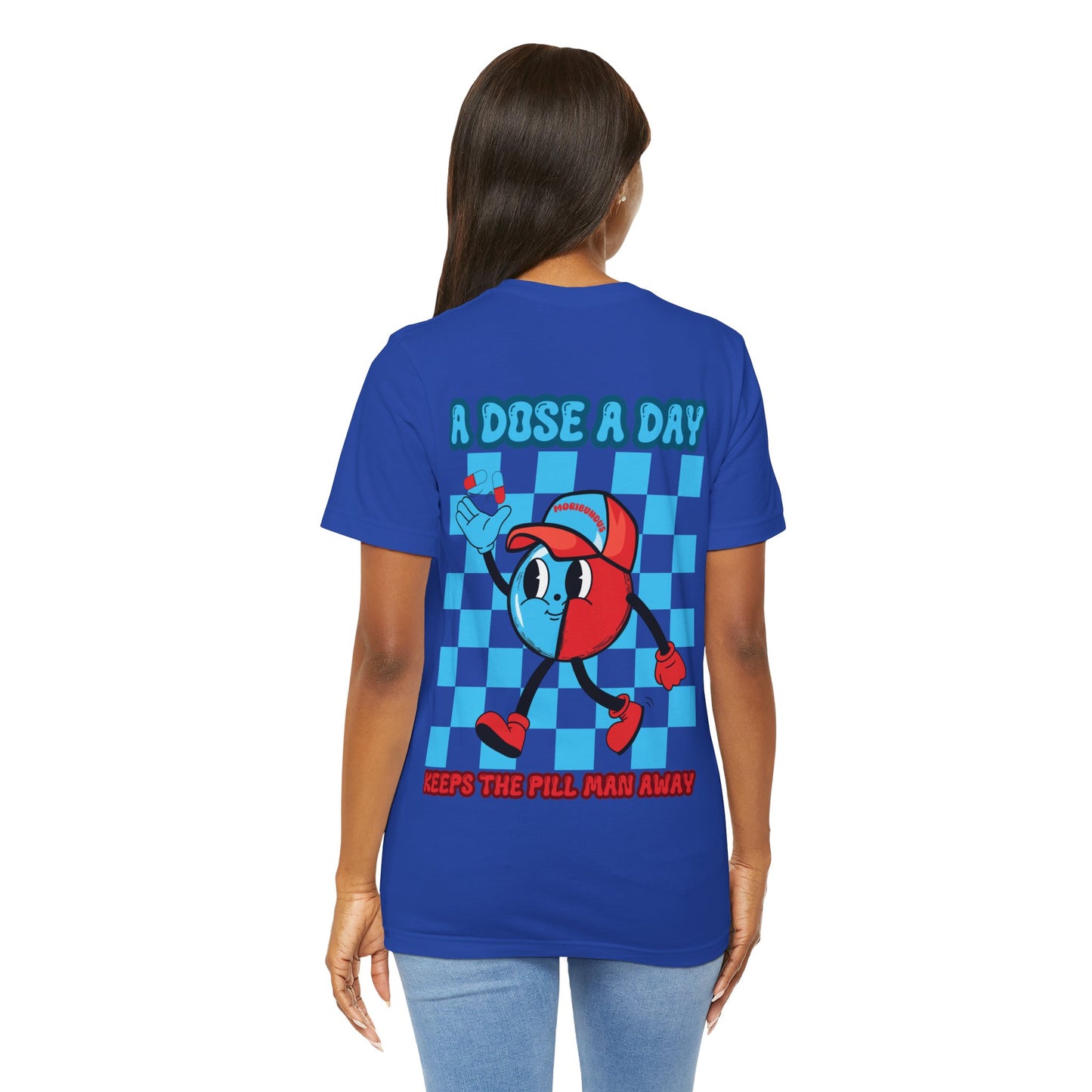 Retro Light Blue Circle Red Pill Tablet Medicine Dosage T Shirt - UK